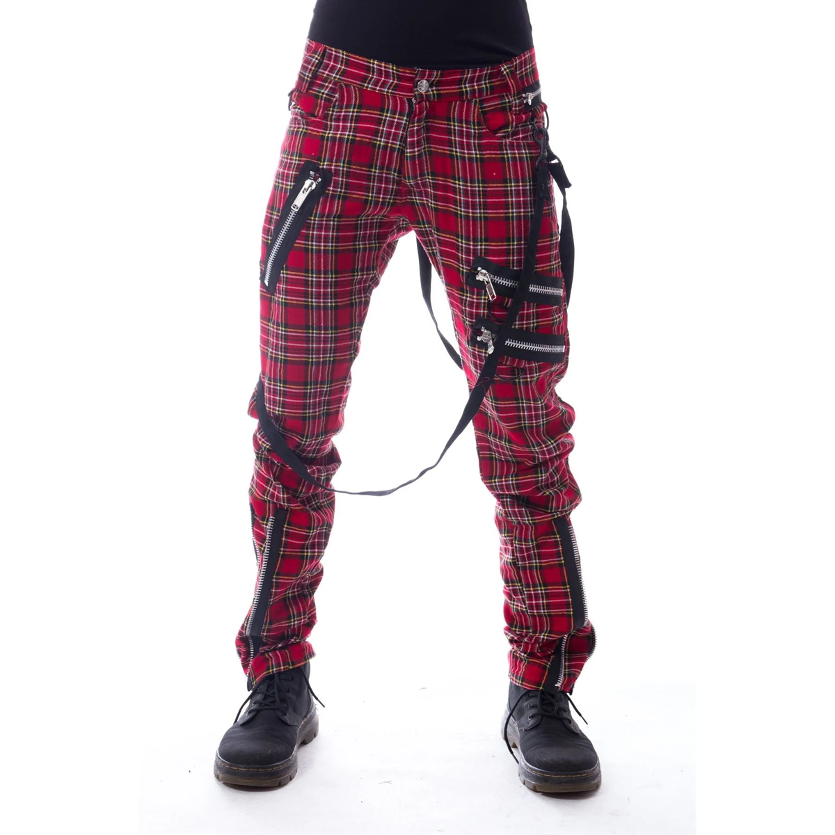 Neu RUN & FLY Mod 60s Vintage Beatnik Stil Slim Klassisches Rot Tartan Hose
